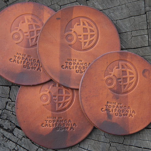 Bike/Globe Hand dyed Leather Coasters - Set of 4