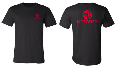 MotoGeo Bike/Globe Black T-shirt in red ink